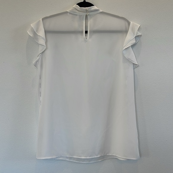 Calvin Klein Tie-neck Ruffled Cap-sleeve Blouse In White Size L - Picture 7 of 11